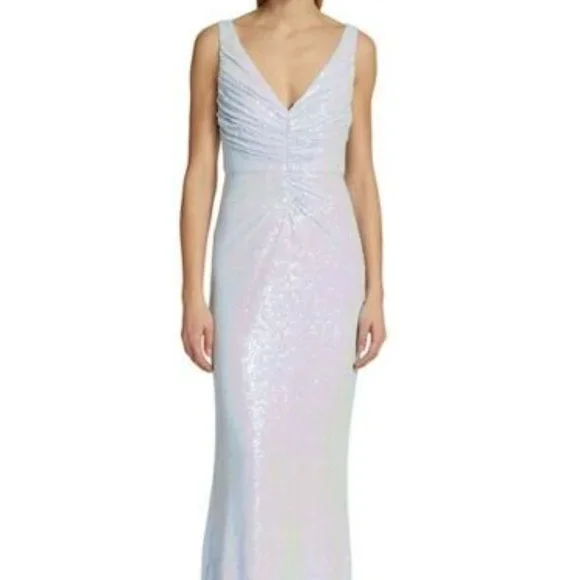 Badgley Mischka Sequined Ruched Gown Dress Color Blue Size 16